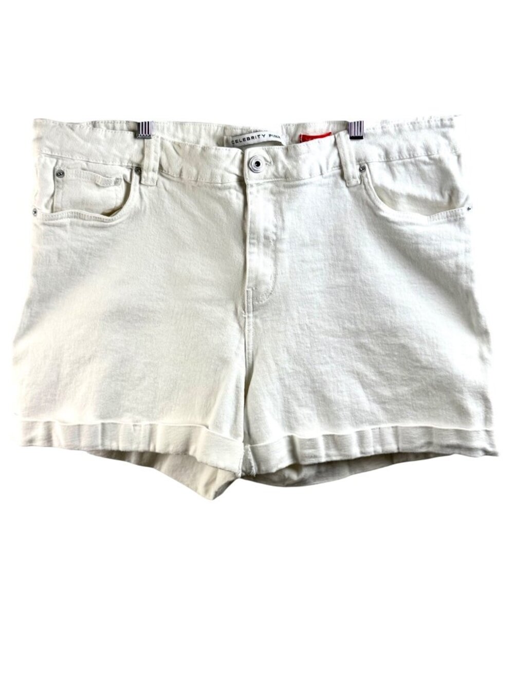Celebrity Pink White Denim Cuffed Shorts Womens Sz 22 Stretch Cotton Blend VGUC